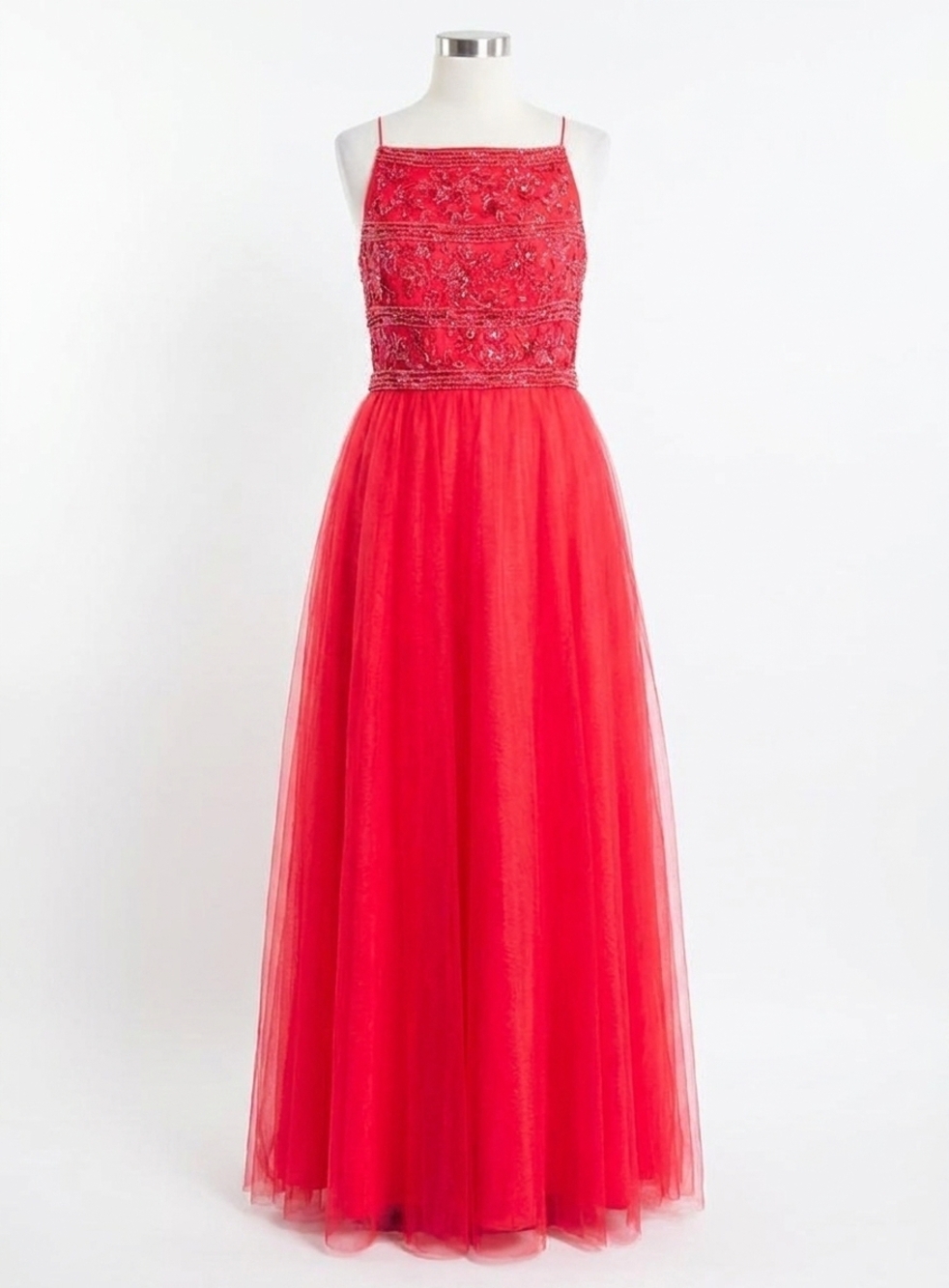 NEW RACHEL ALLAN beaded tulle prom dress in red